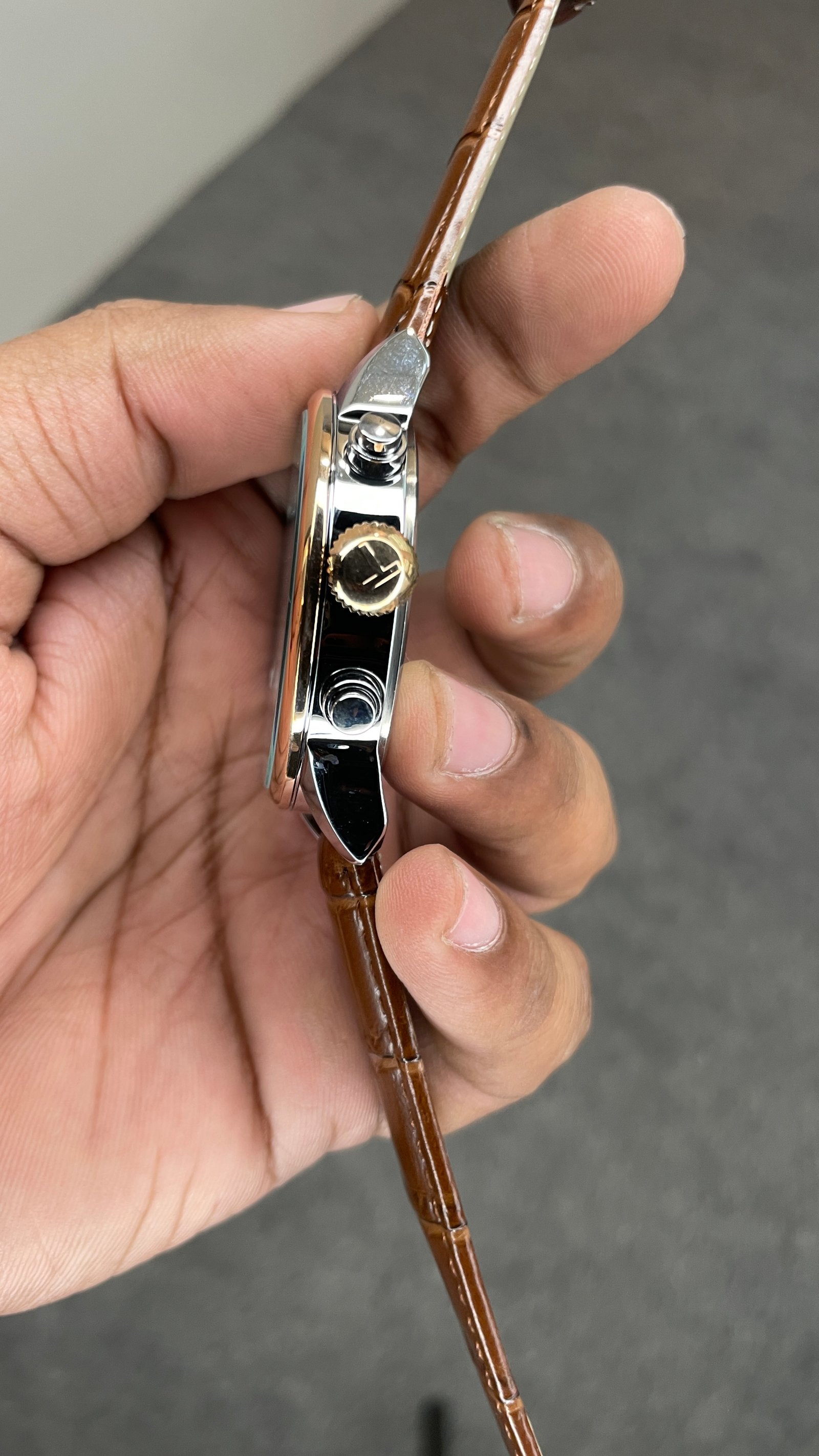 Tisssot Slim Leather Chronograph Working Brown Strap Silver Rose Gold Case White Dial