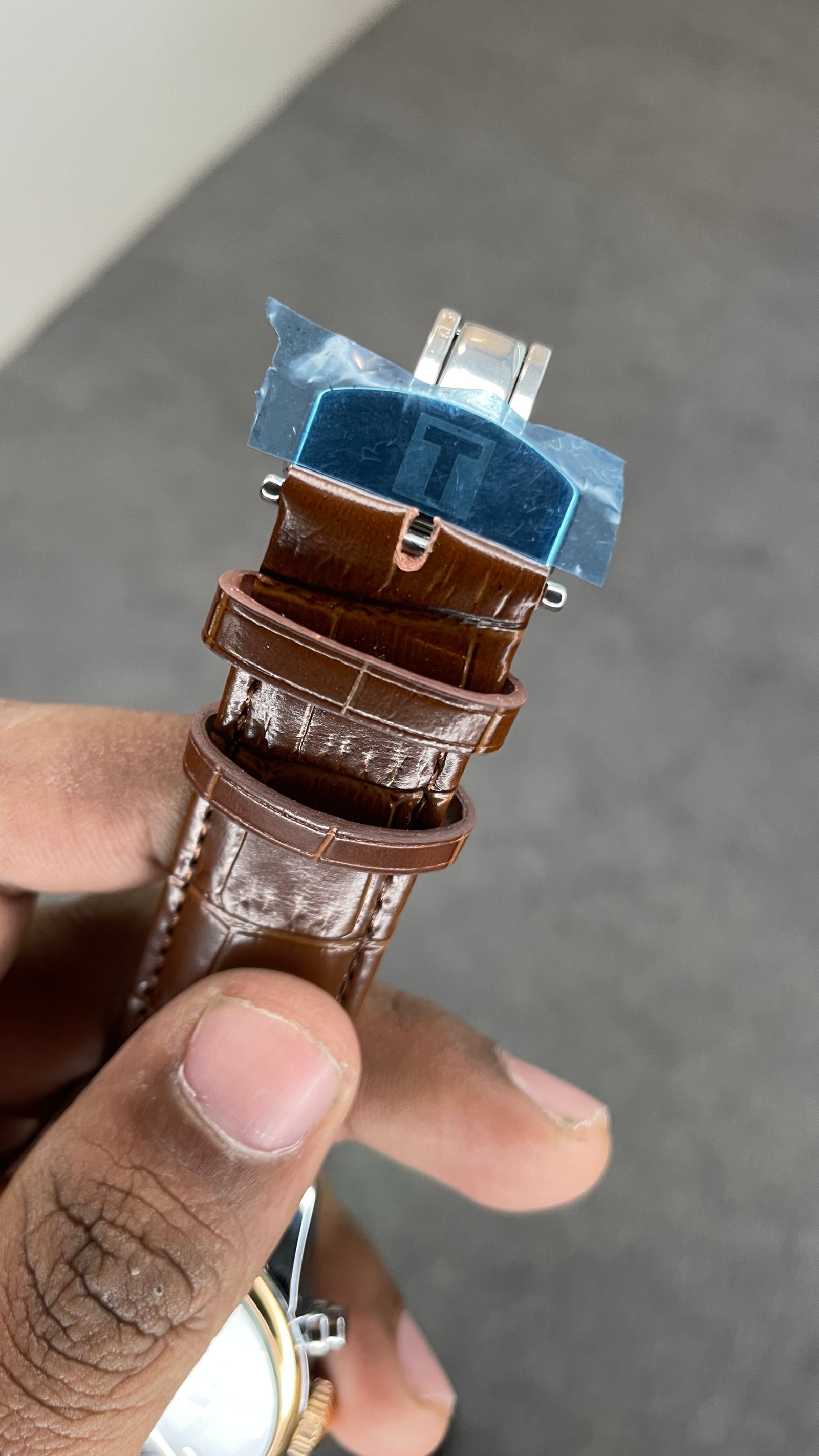 Tisssot Slim Leather Chronograph Working Brown Strap Silver Rose Gold Case Black Dial