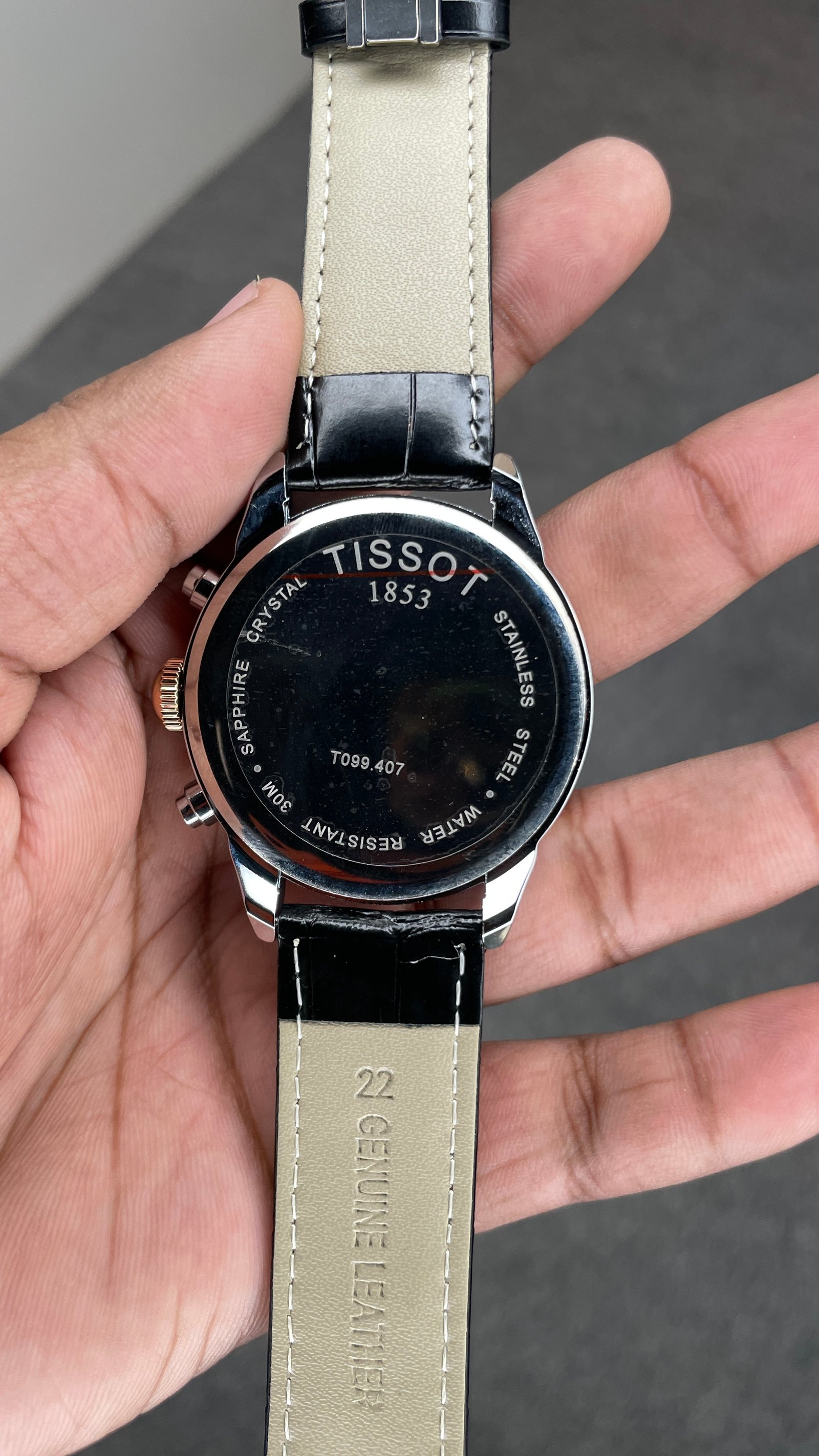 Tisssot Slim Leather Chronograph Working Black Strap Silver Gold Case White Dial