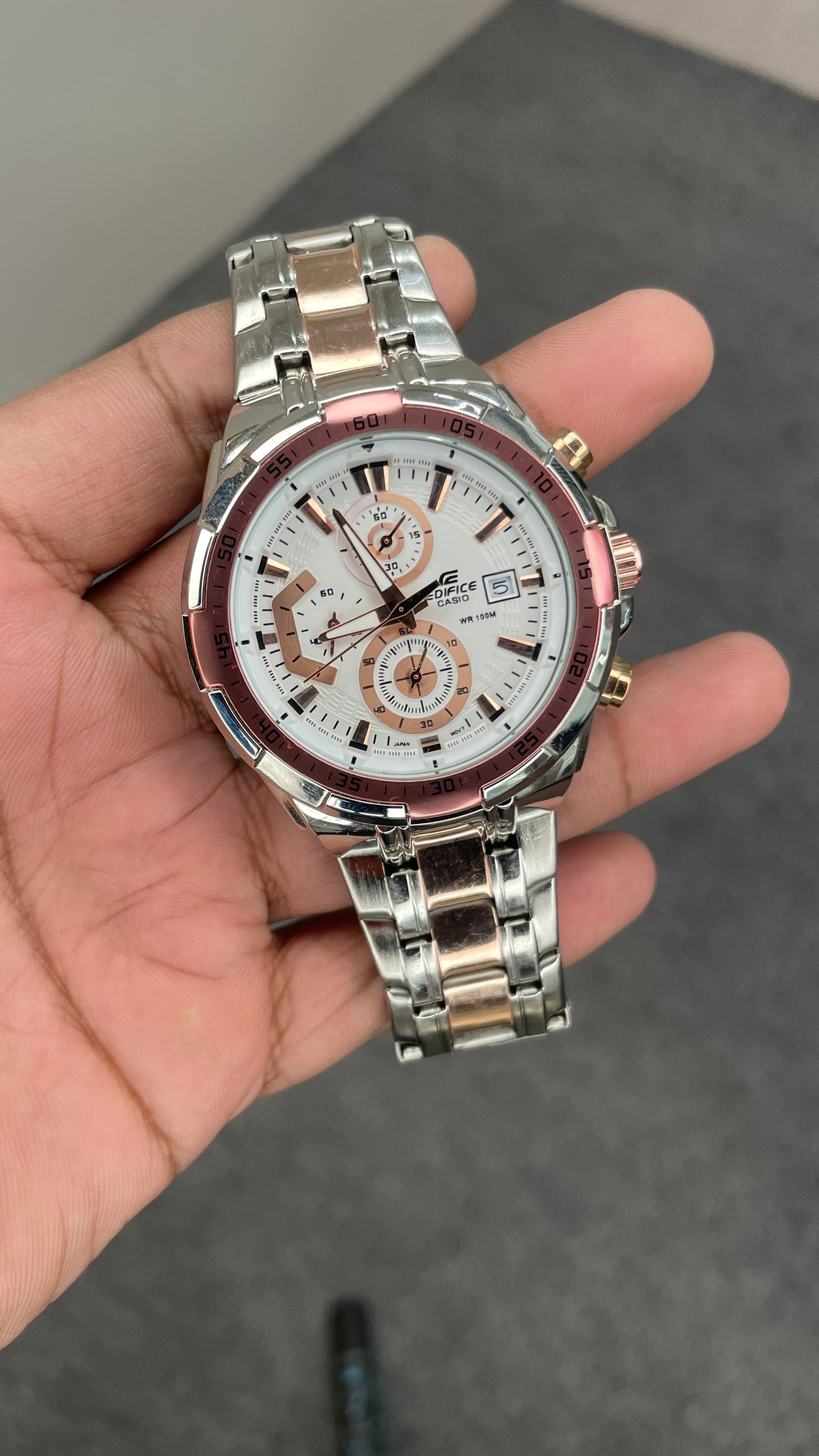 Edifice Chronograph Working Rose Gold Silver White Dial