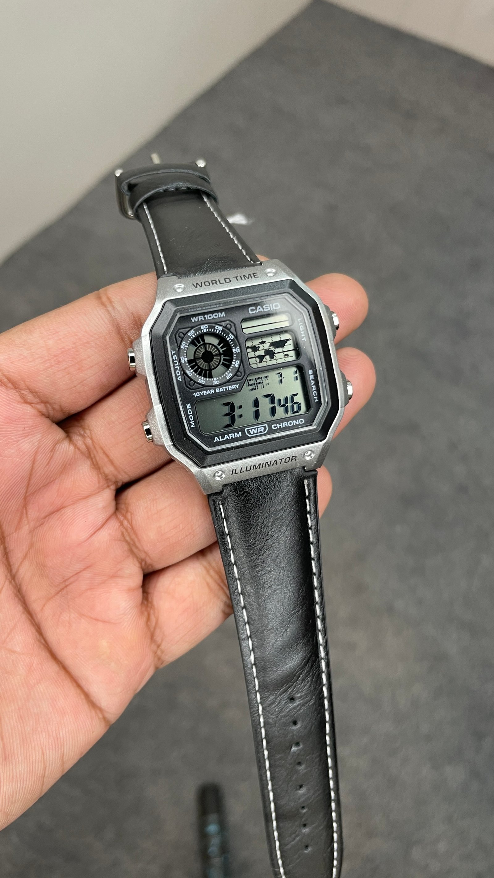 Casio AE 1200 leather Black Silver