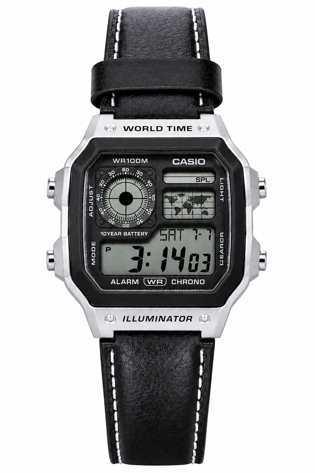 Casio AE 1200 leather Black Silver