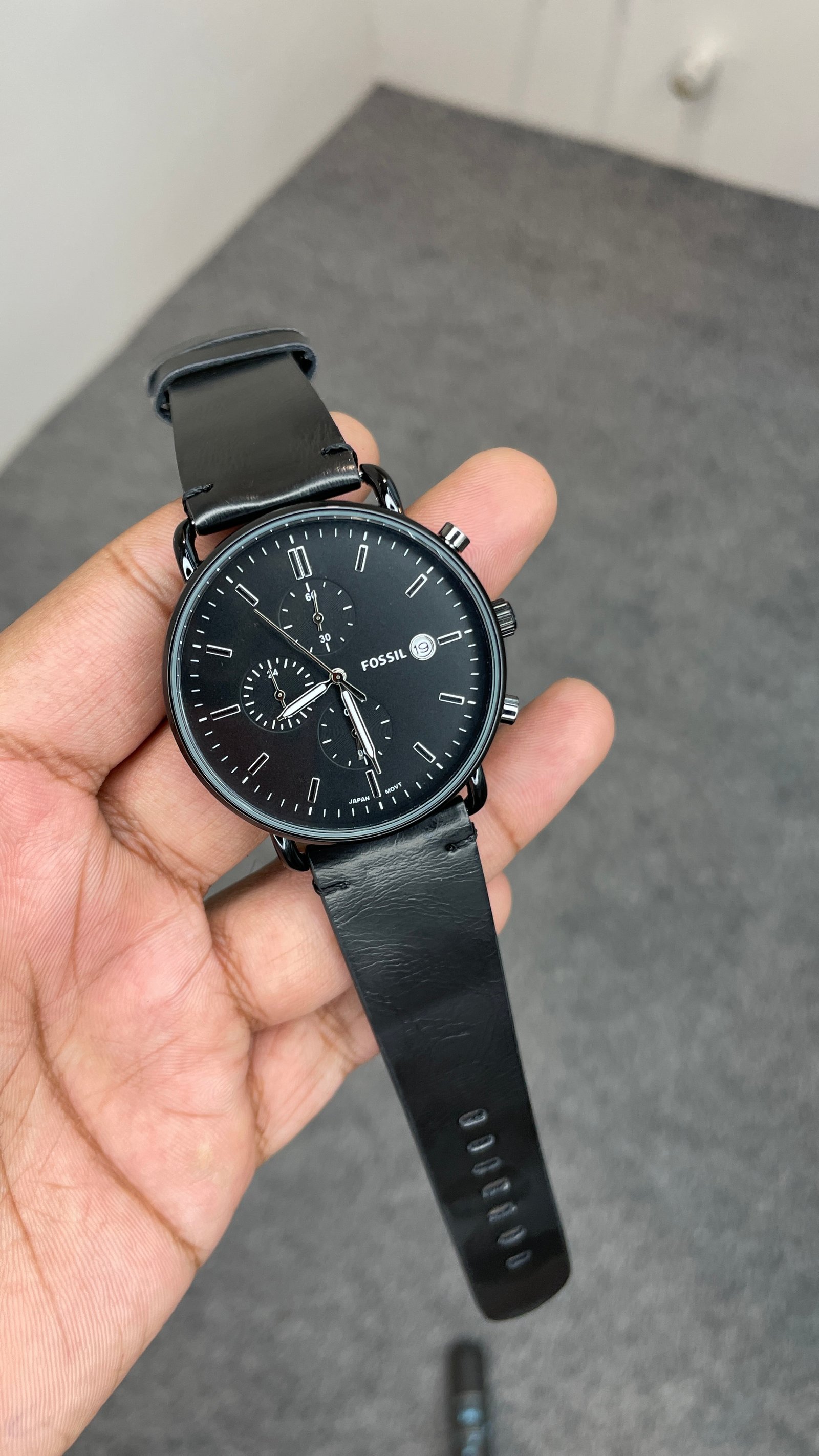 Fosssil Black Leather Slim Watch Chronograph Working