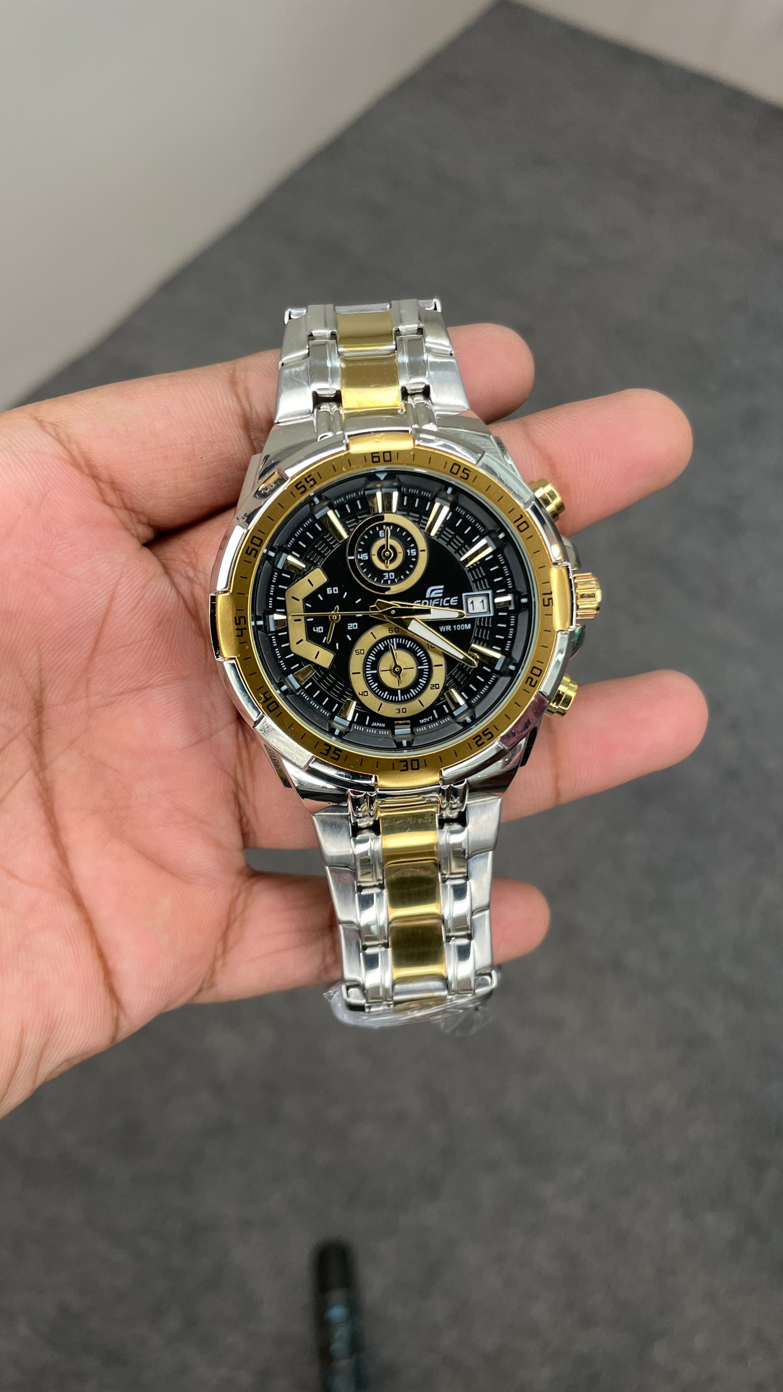Edifice Chronograph Working Golden Silver Black Dial