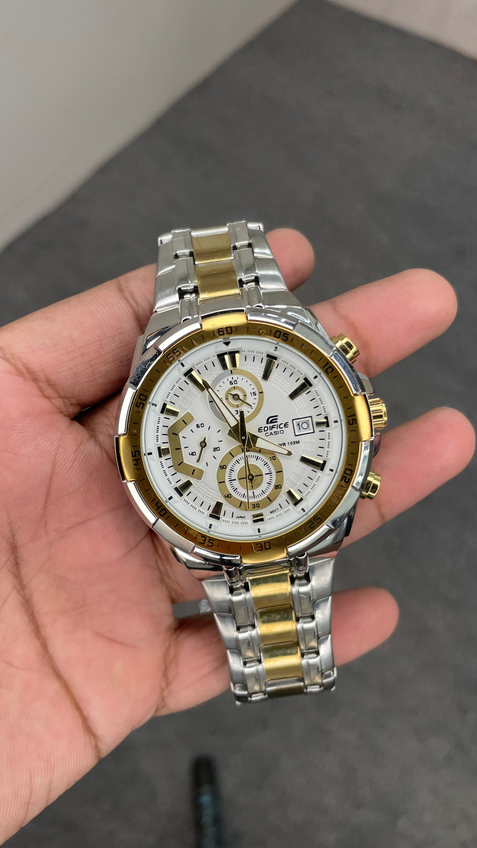 Edifice Chronograph Working Golden Silver White Dial