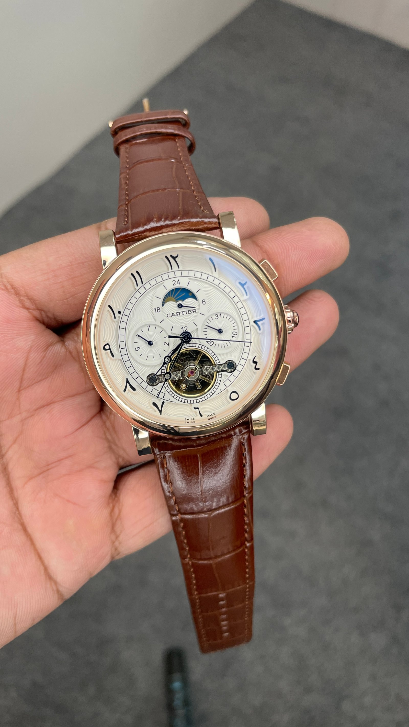 Cartier Automatic Arebic Dial Leather All Chrono Working
