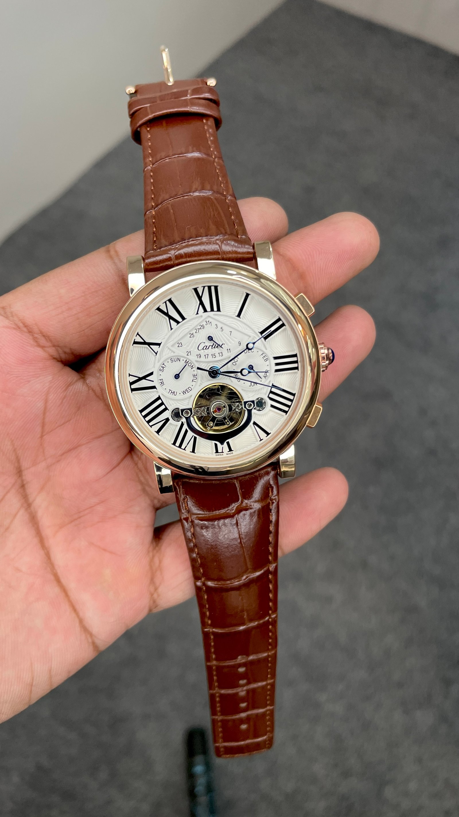 Cartier Automatic Roman Dial Leather All Chrono Working