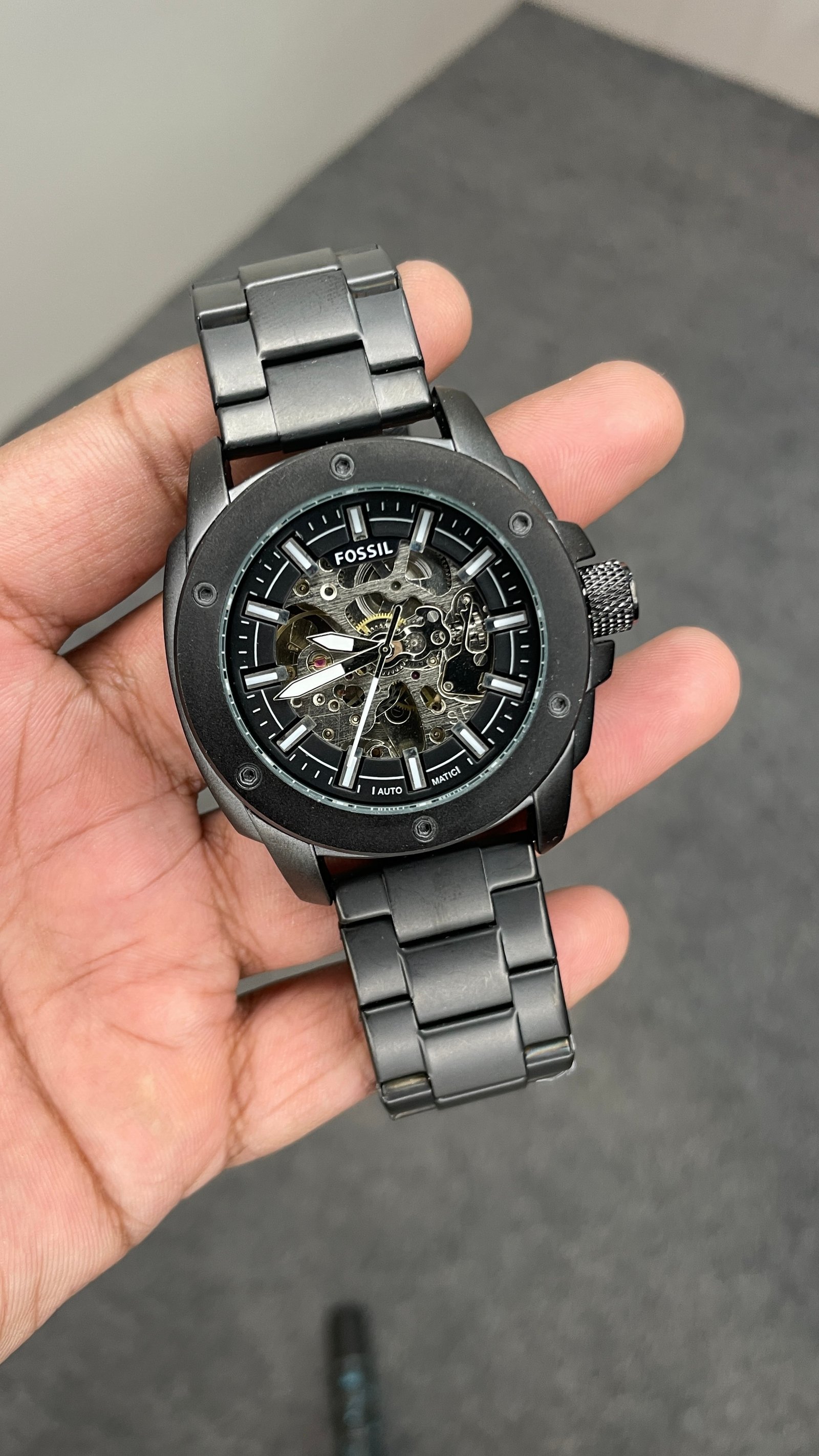 Fosssil Automatic Black Metal Silver Dial Shade