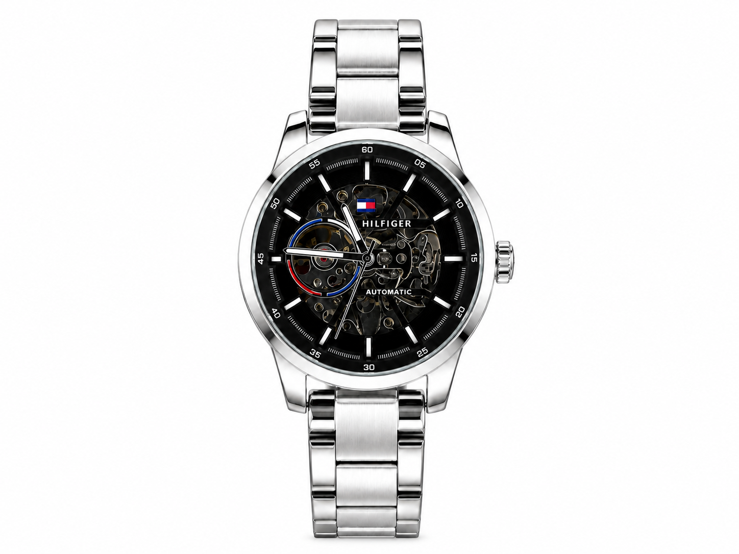 Tommyy Hilfigerr Automatic Silver Chain With Black Dial