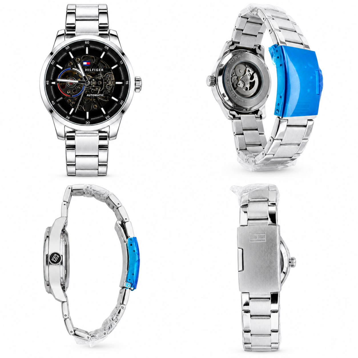 Tommyy Hilfigerr Automatic Silver Chain With Black Dial