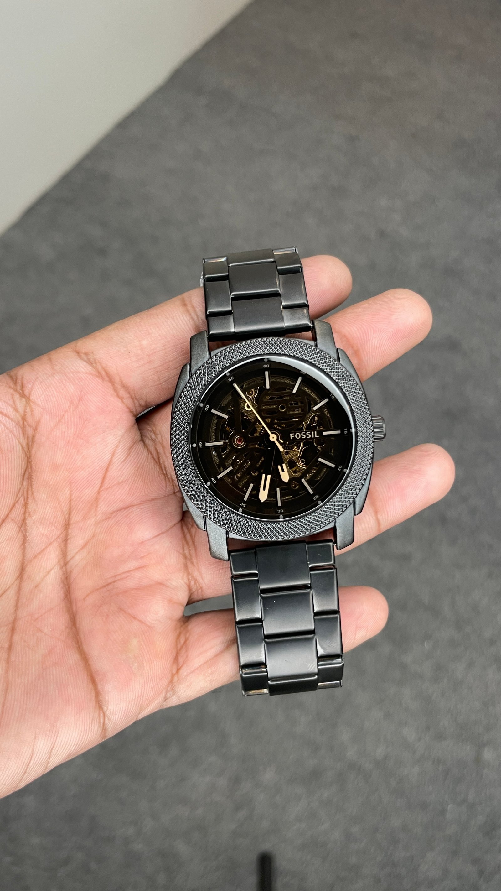 Fosssil Automatic Black Metal Brown Shade