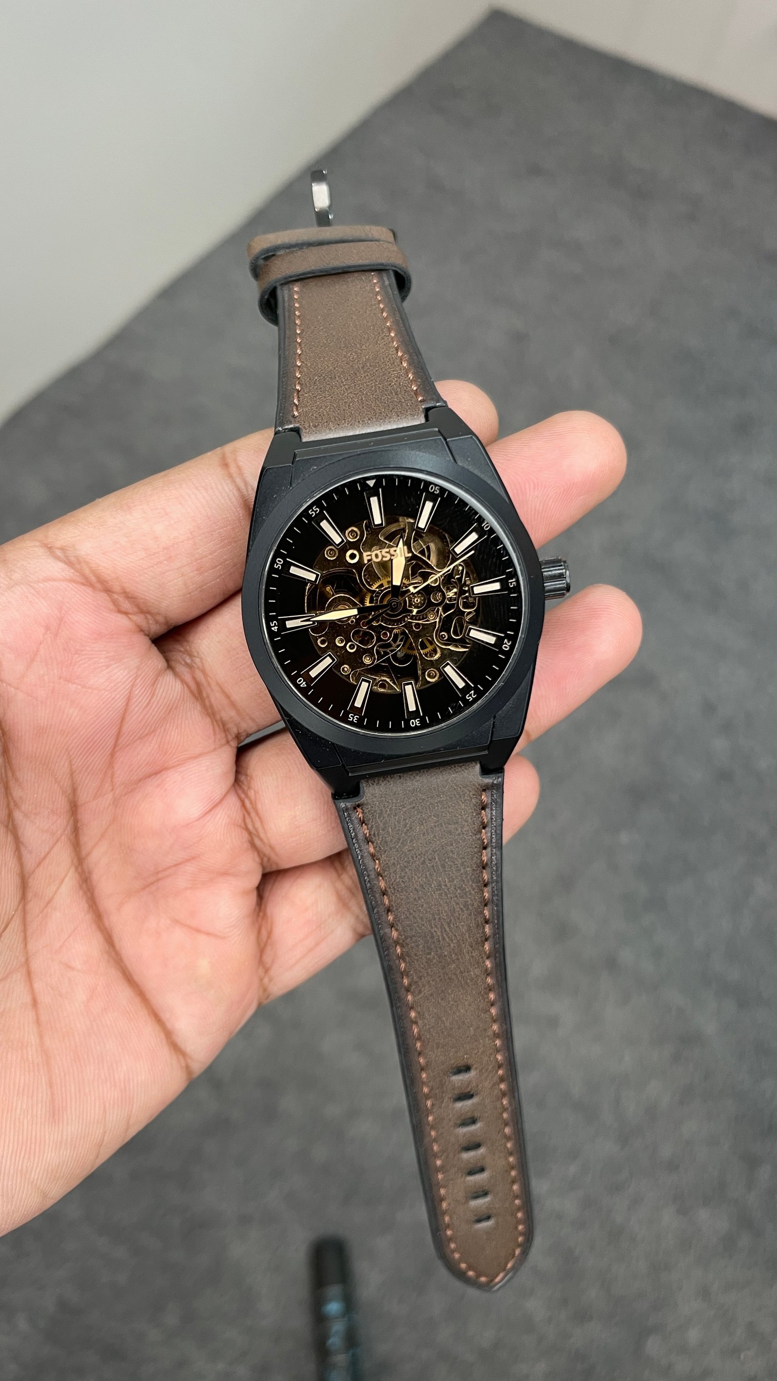 Fosssil Automatic Everett Brown Leather Black Case