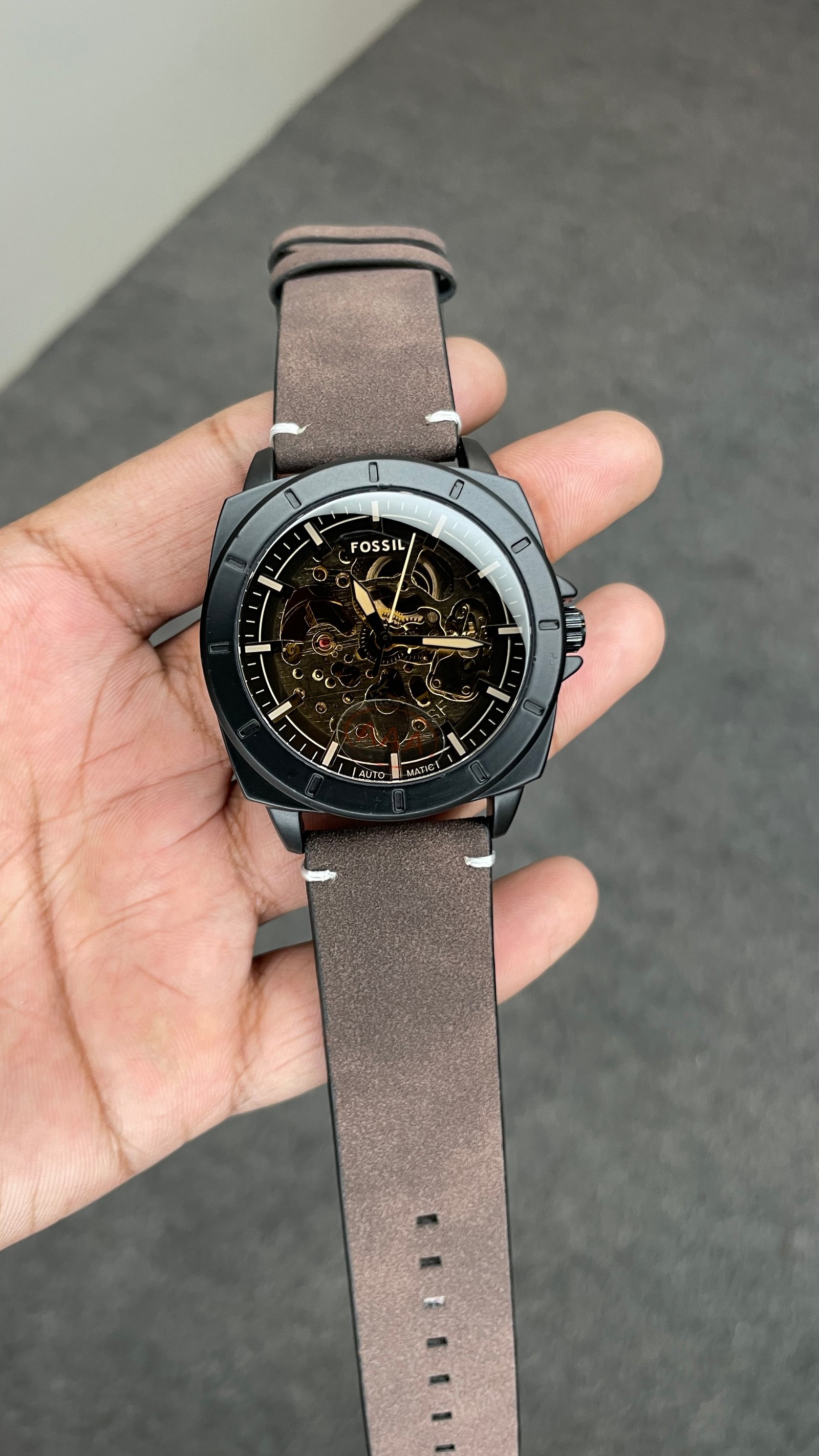 Fosssil Automatic Brown Leather Black Case