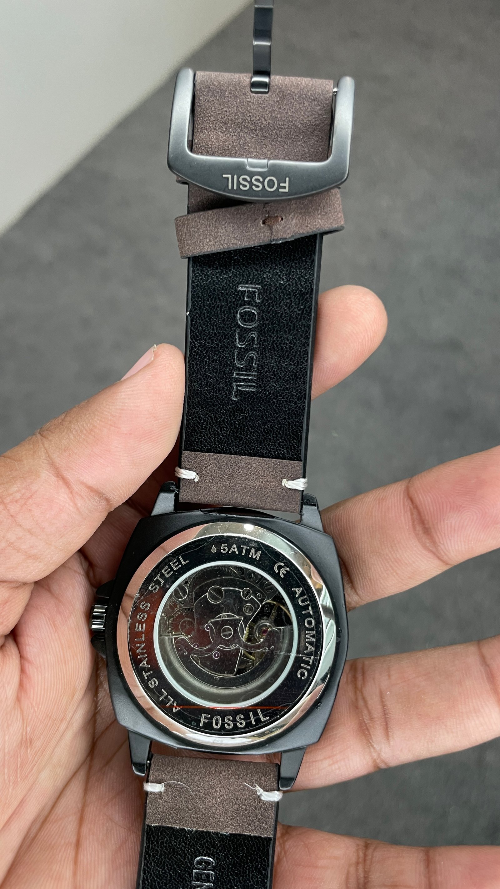 Fosssil Automatic Brown Leather Black Case
