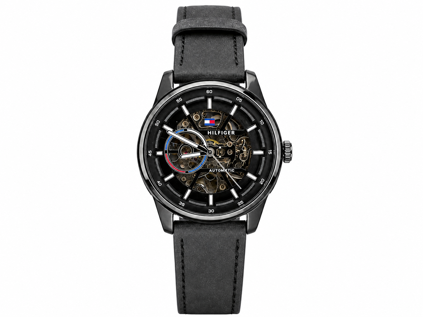 Tommy Hilfiger Automatic Leather Black Strap Black Case With Black Dial