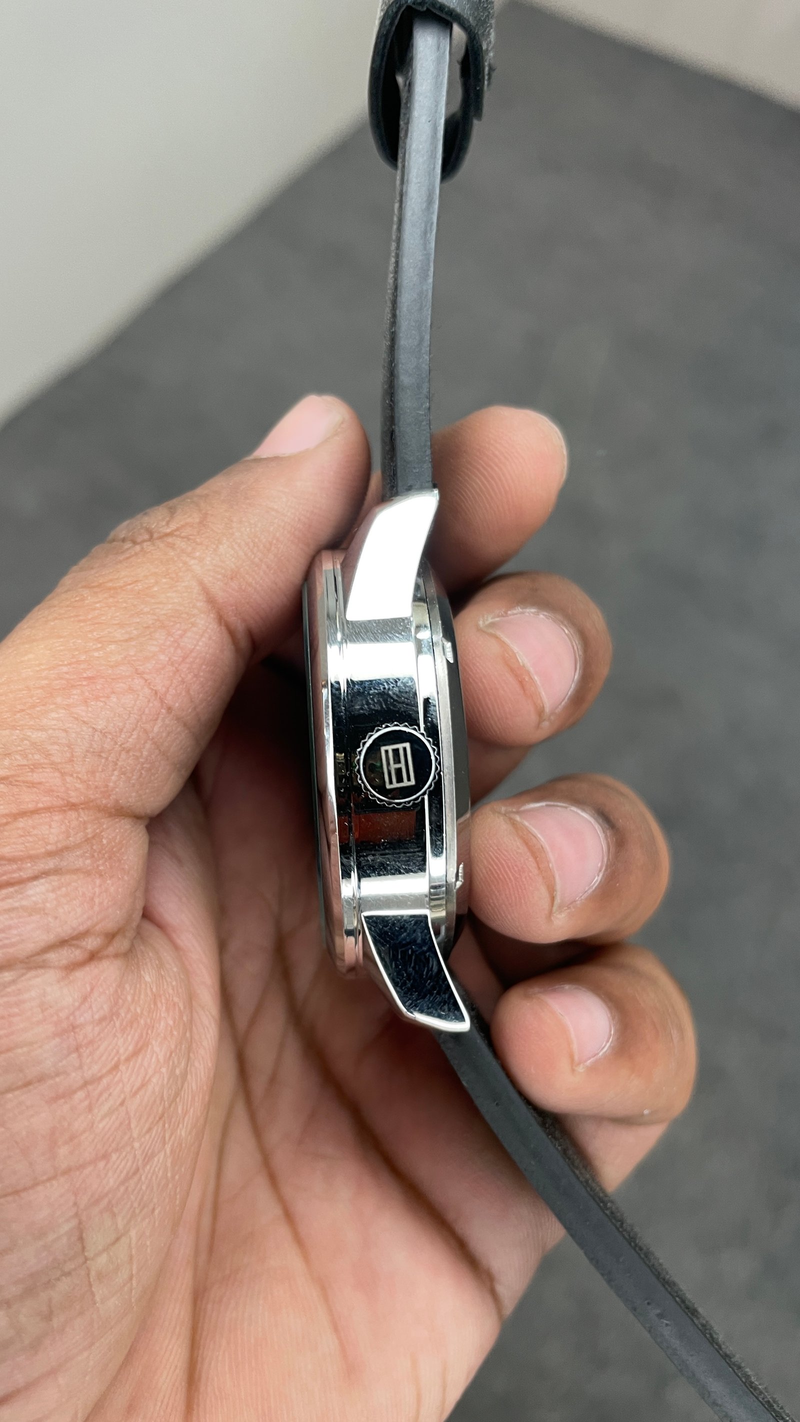 Tommy Hilfiger Automatic Leather Black Strap Silver Case With Black Dial
