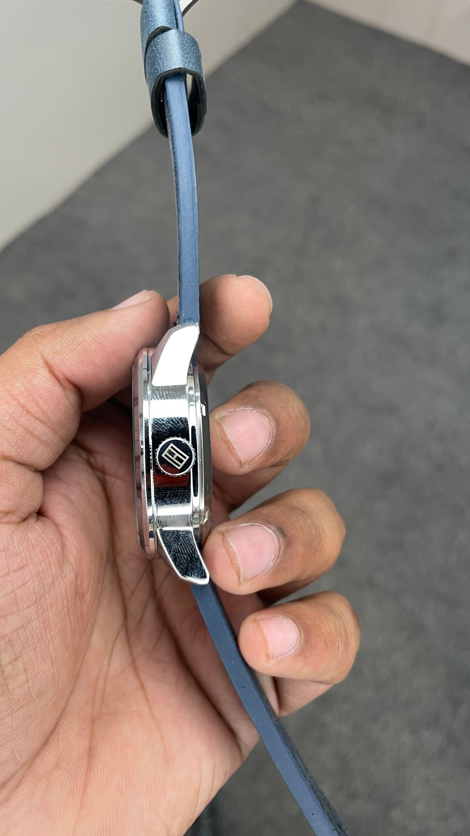 Tommy Hilfiger Automatic Leather Blue Strap Silver Case With Blue Dial