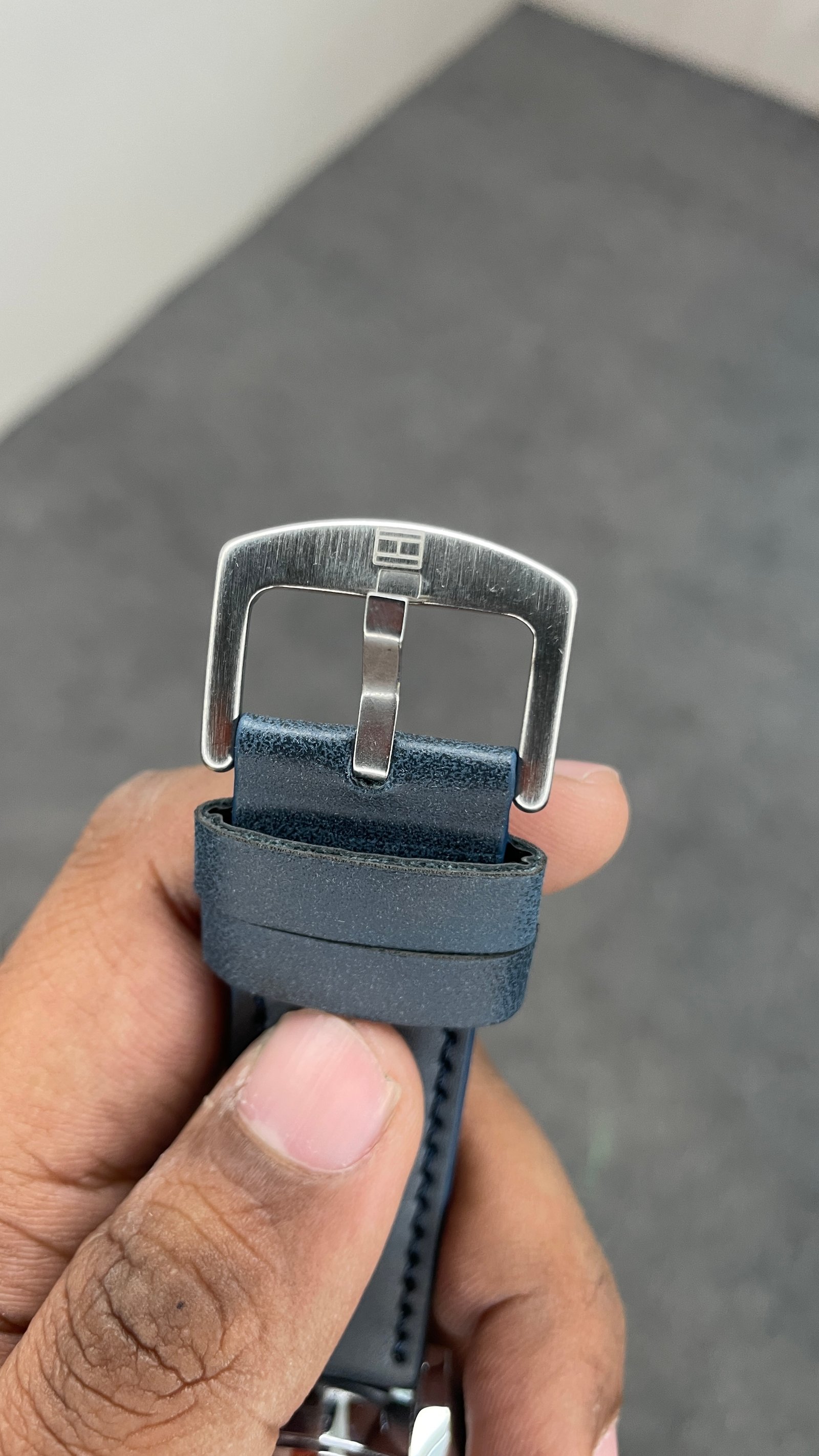 Tommy Hilfiger Automatic Leather Blue Strap Silver Case With Blue Dial