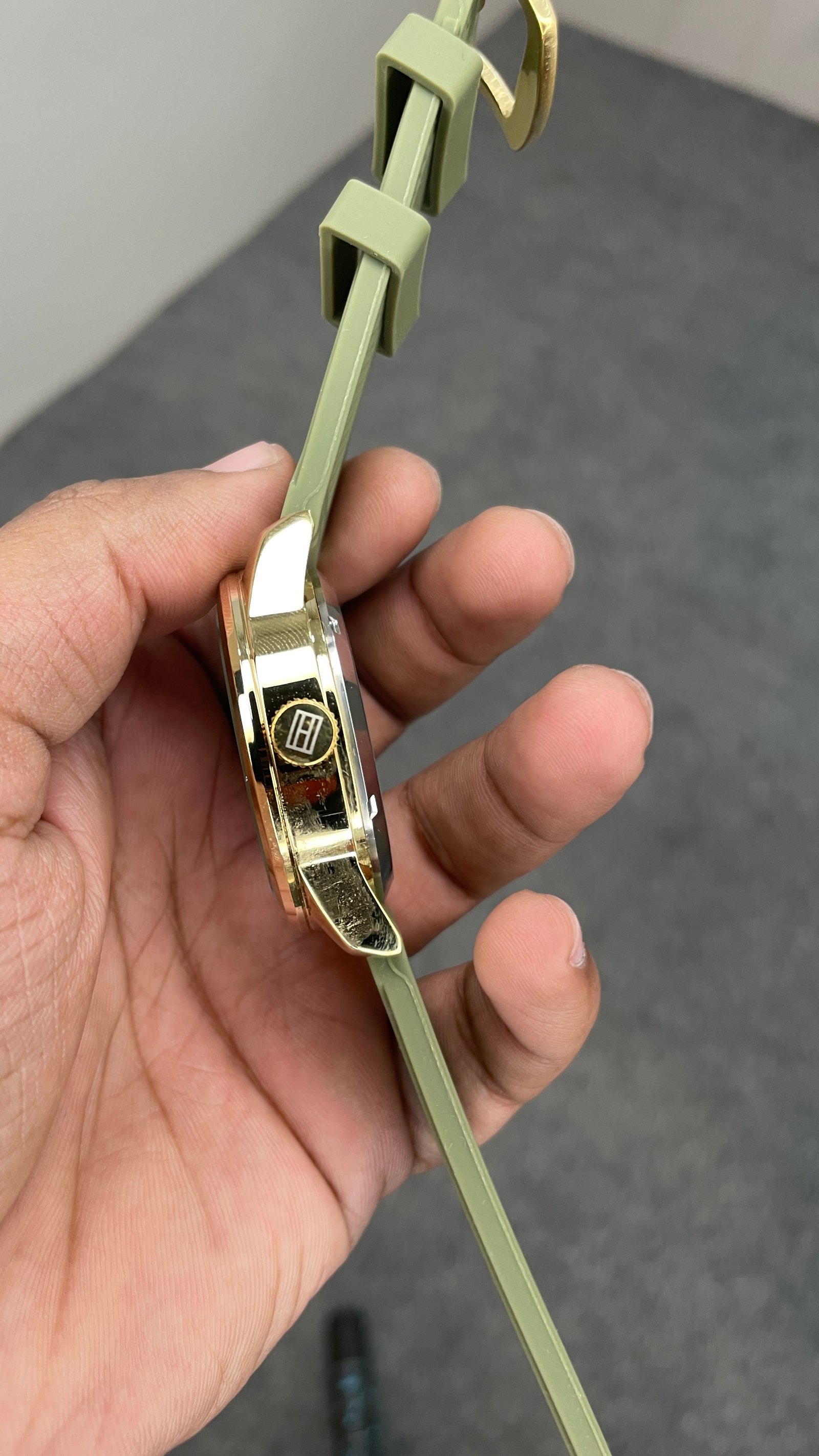 Tommy Hilfiger Automatic Silicone Olive Green Strap Gold Case With White Dial