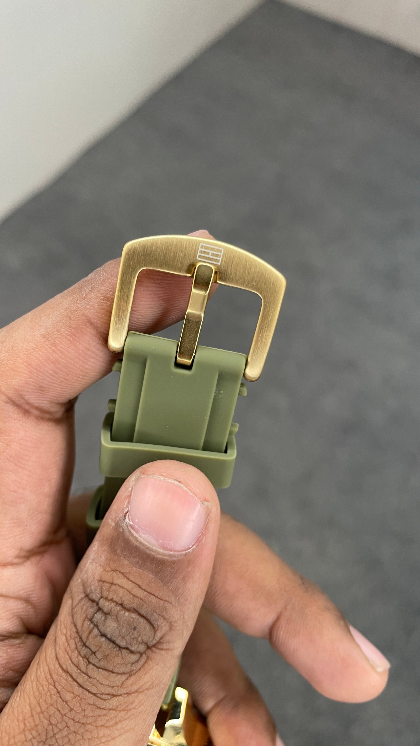 Tommy Hilfiger Automatic Silicone Olive Green Strap Gold Case With White Dial