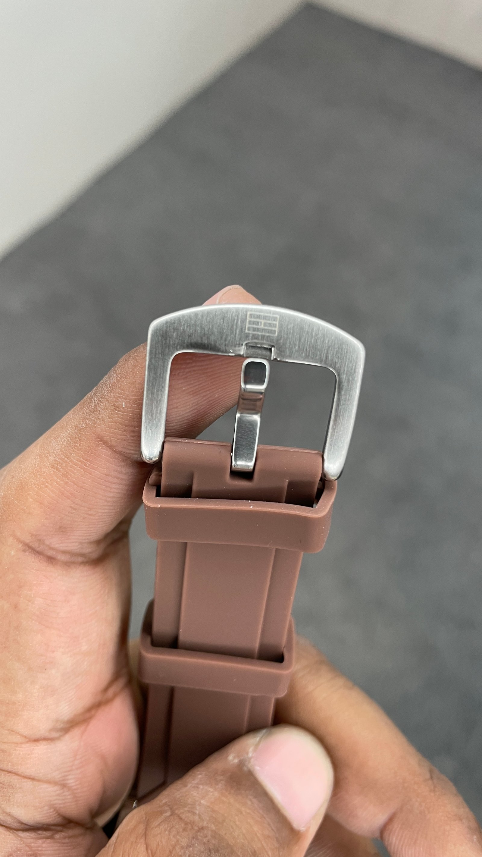 Tommy Hilfiger Automatic Silicone Brown Strap Silver Case With Black Dial