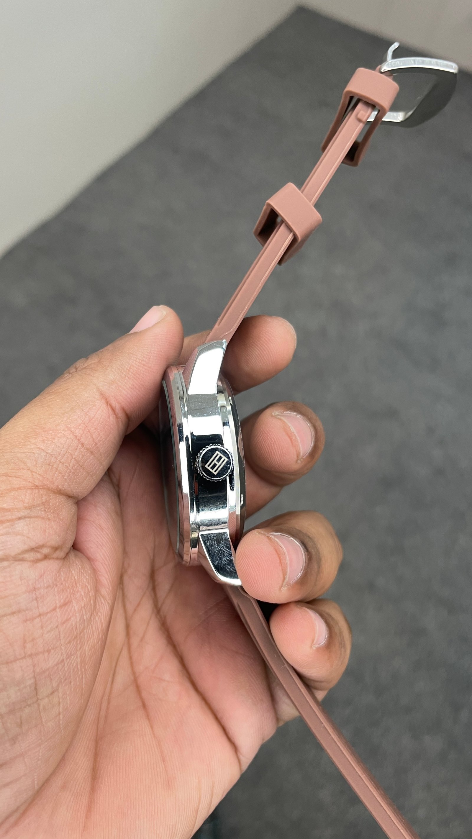 Tommy Hilfiger Automatic Silicone Brown Strap Silver Case With Black Dial