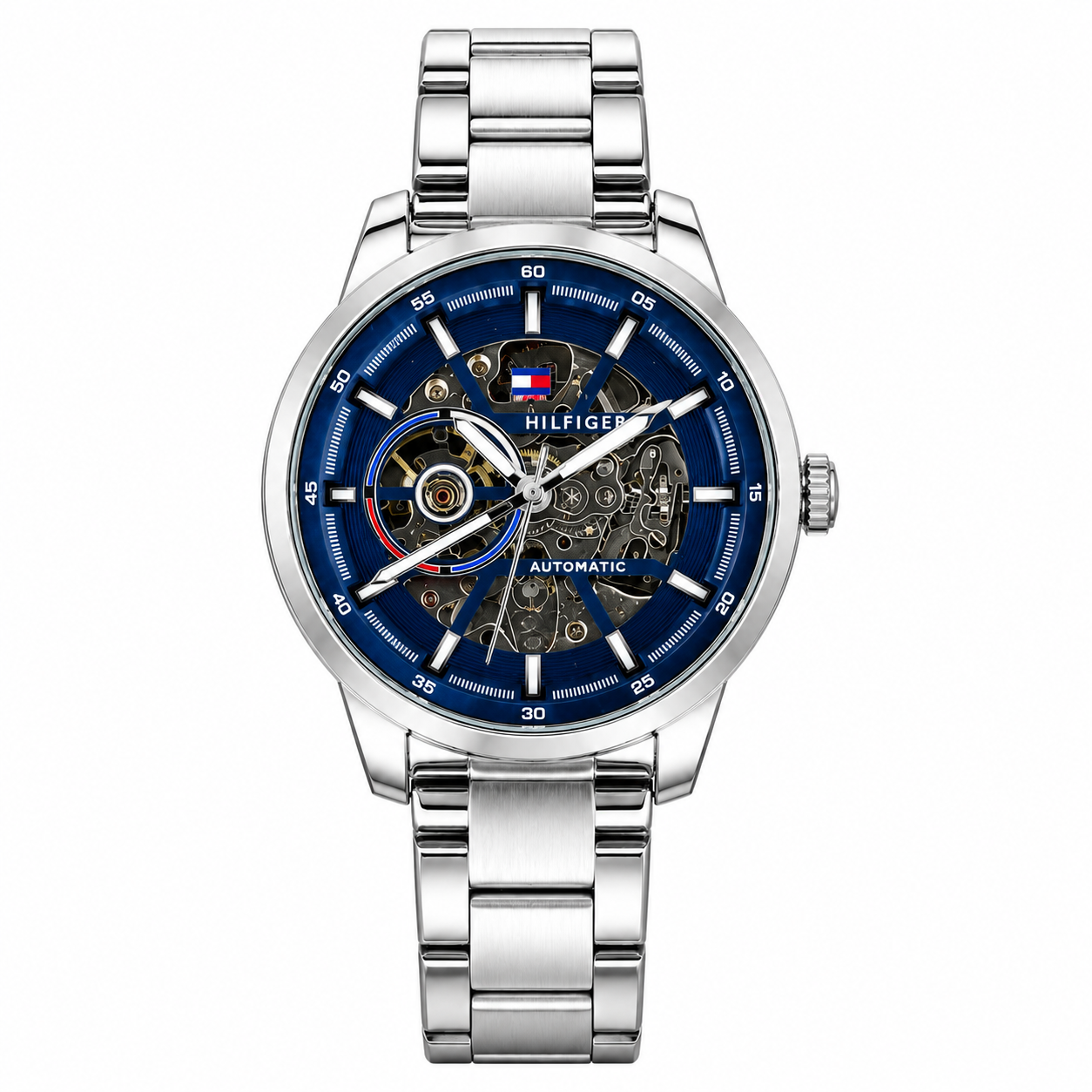 Tommy Hilfiger Automatic Silver Chain With Blue Dial