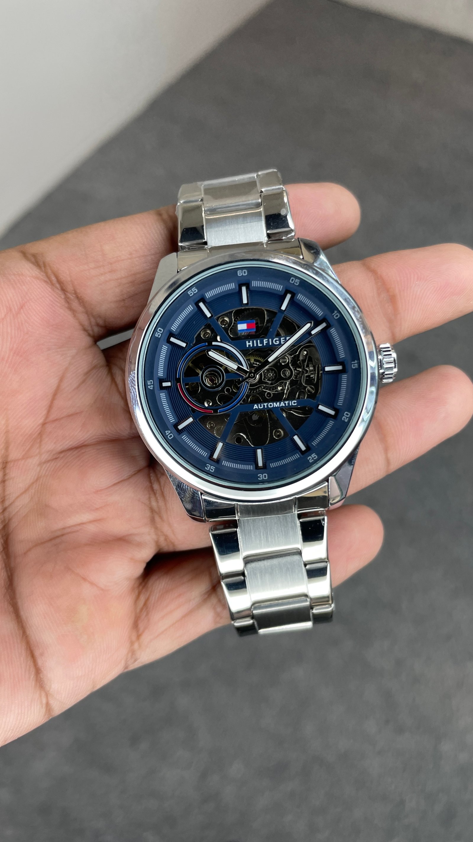 Tommy Hilfiger Automatic Silver Chain With Blue Dial