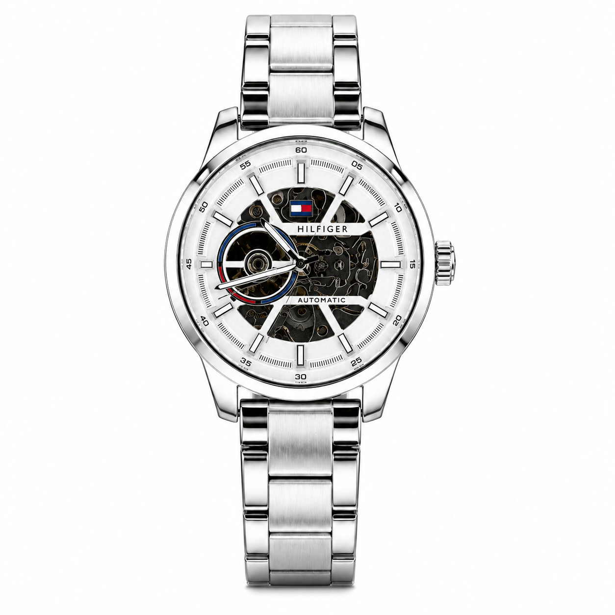 Tommy Hilfiger Automatic Silver Chain With White Dial