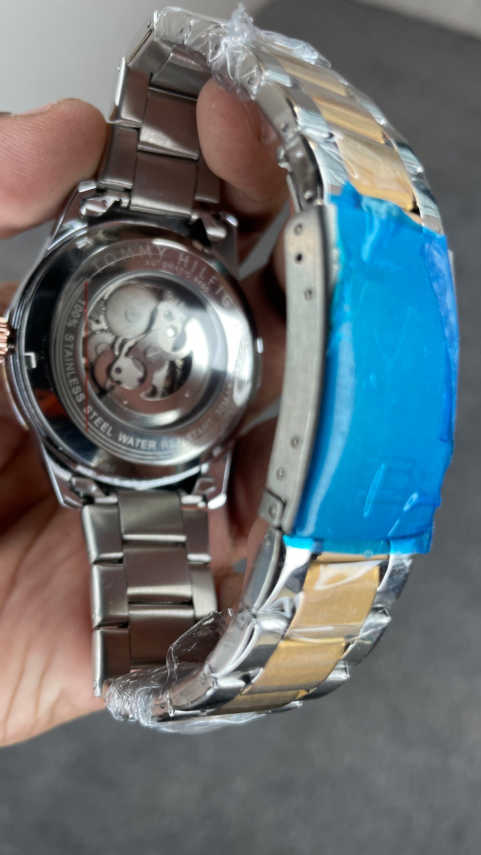 Tommy Hilfiger Automatic Silver Rose Gold Chain With Black Dial