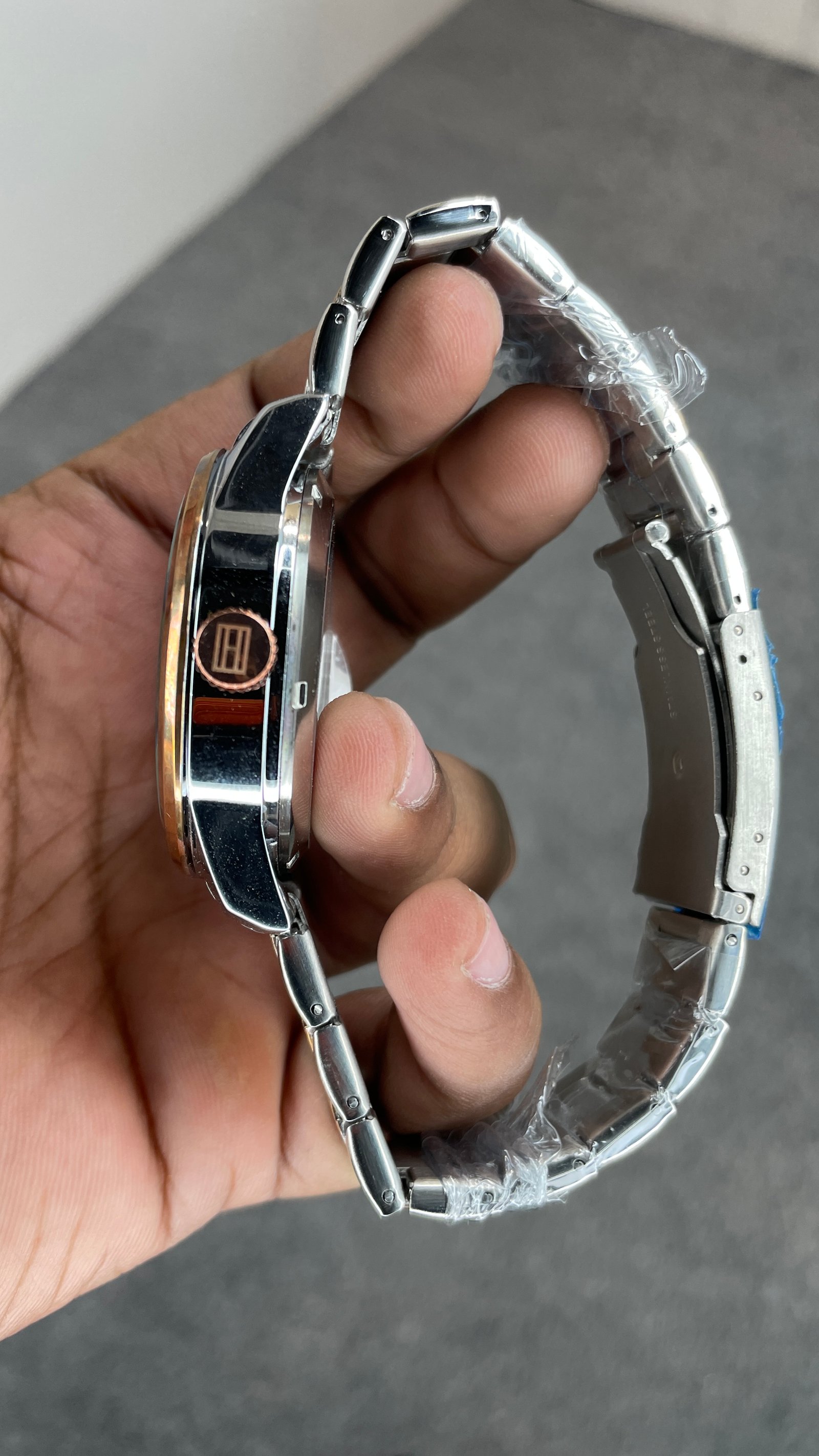 Tommy Hilfiger Automatic Silver Rose Gold Chain With Black Dial