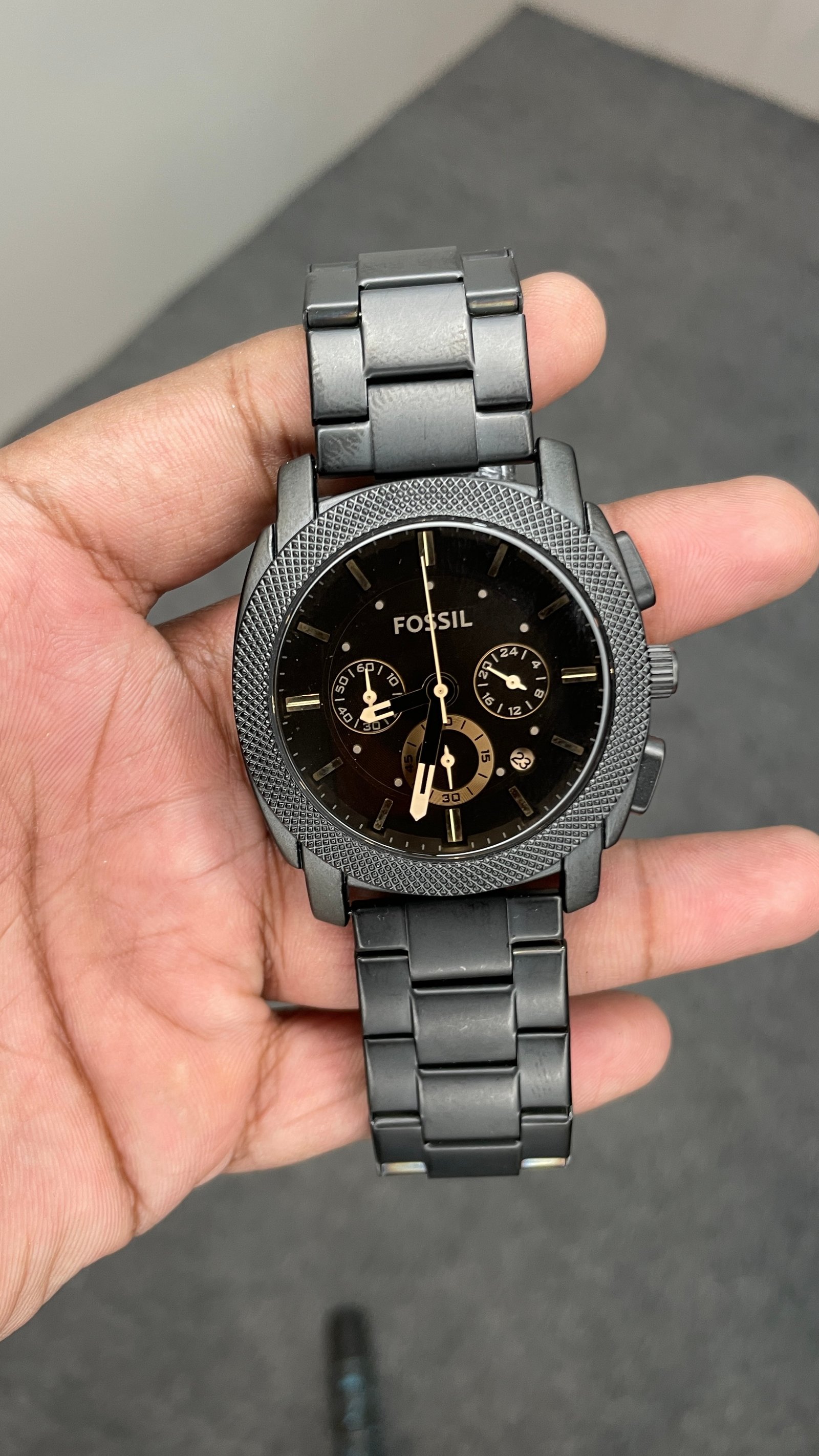 Fosssil Black Metal Chronograph Working