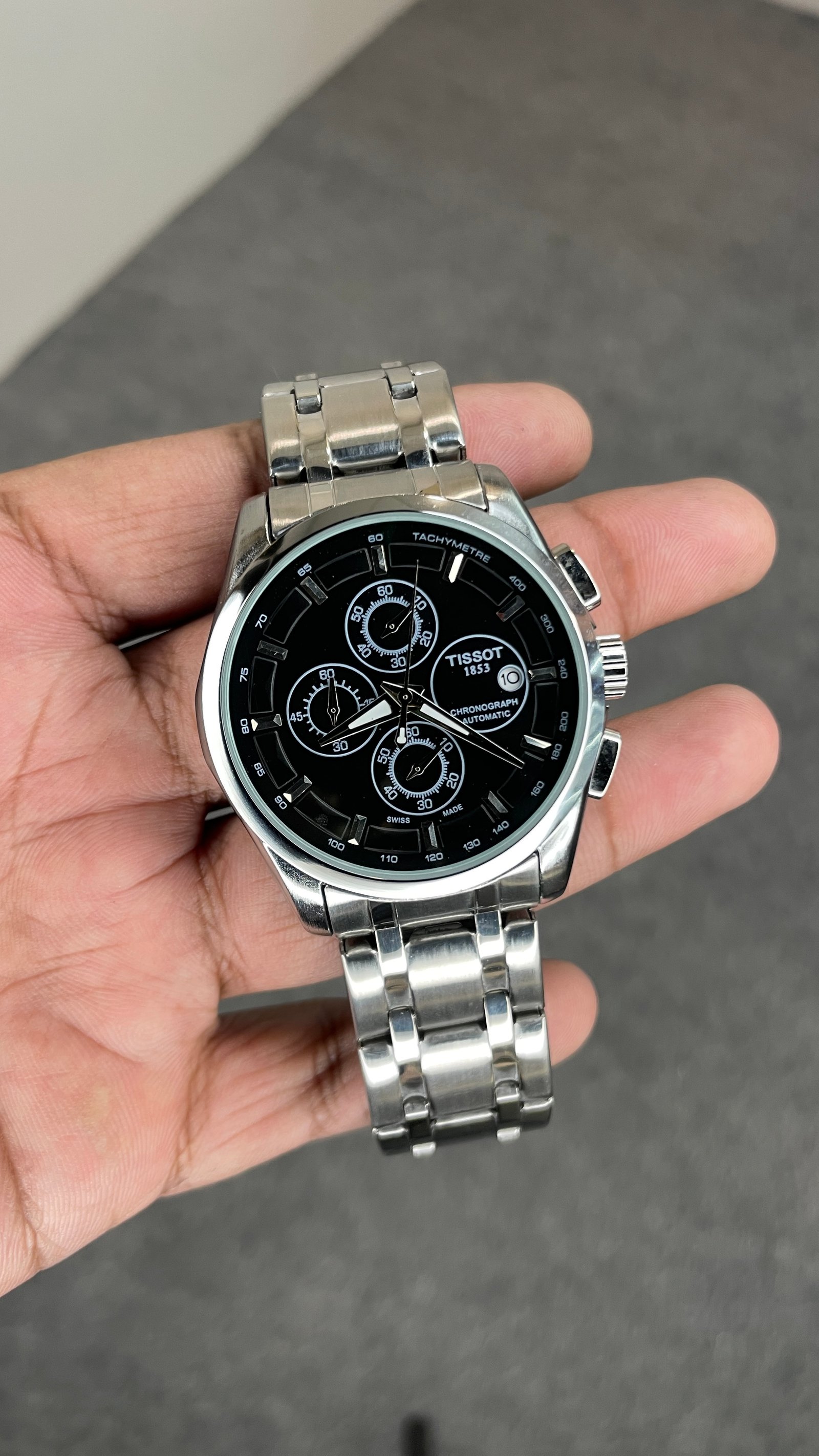 Tisssot Metal Regular Chronograph Working Silver Black Dial