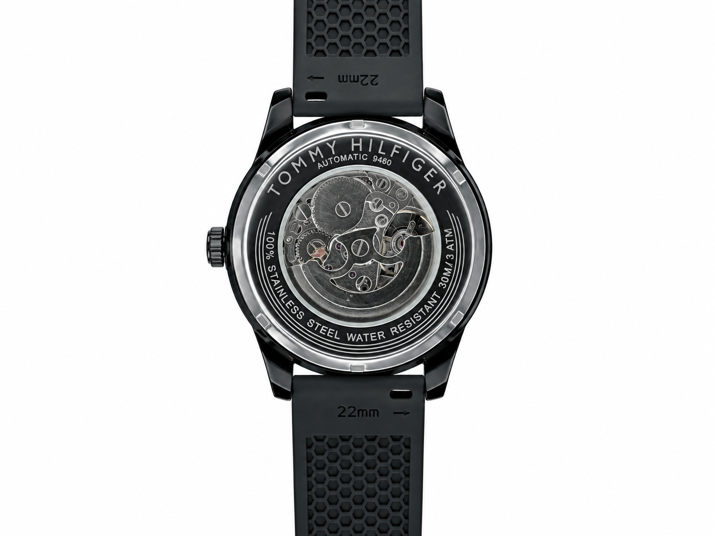 Tommy Hilfiger Automatic Silicone Black Strap Black Case With Black Dial