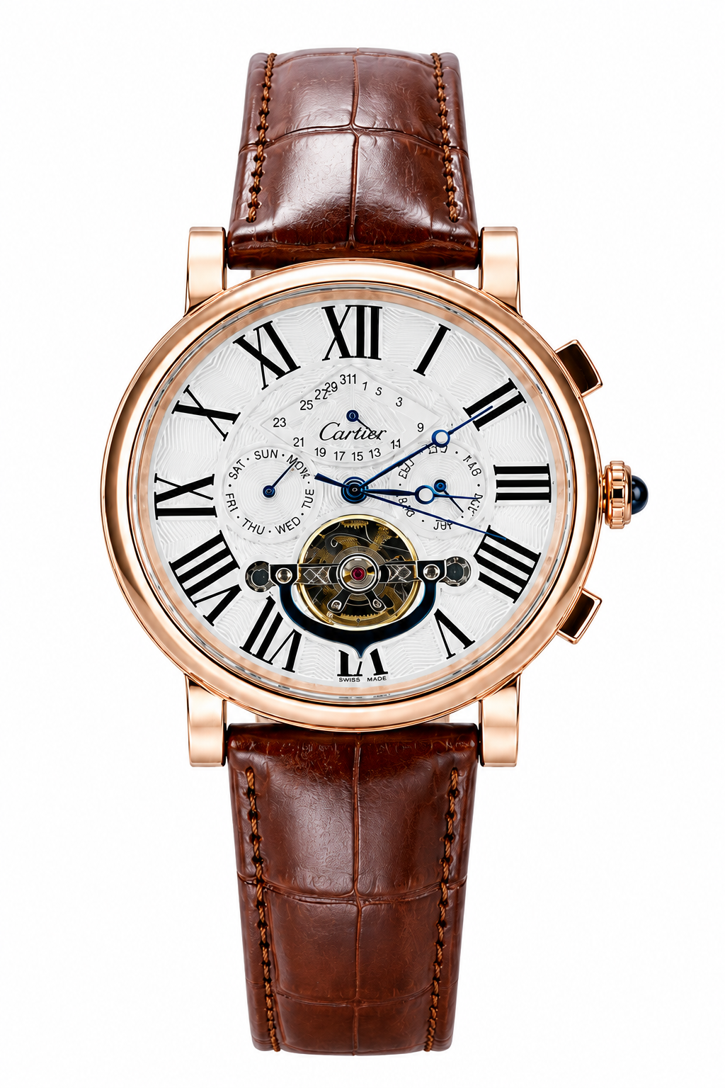 Cartier Automatic Roman Dial Leather All Chrono Working