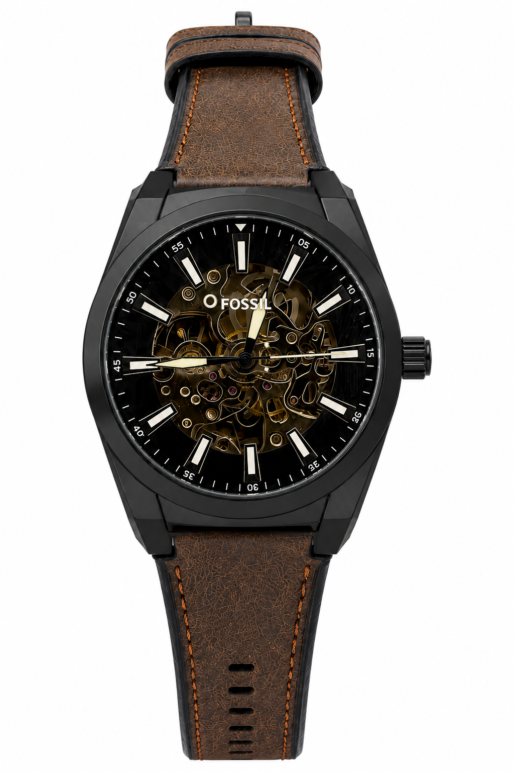 Fosssil Automatic Everett Brown Leather Black Case
