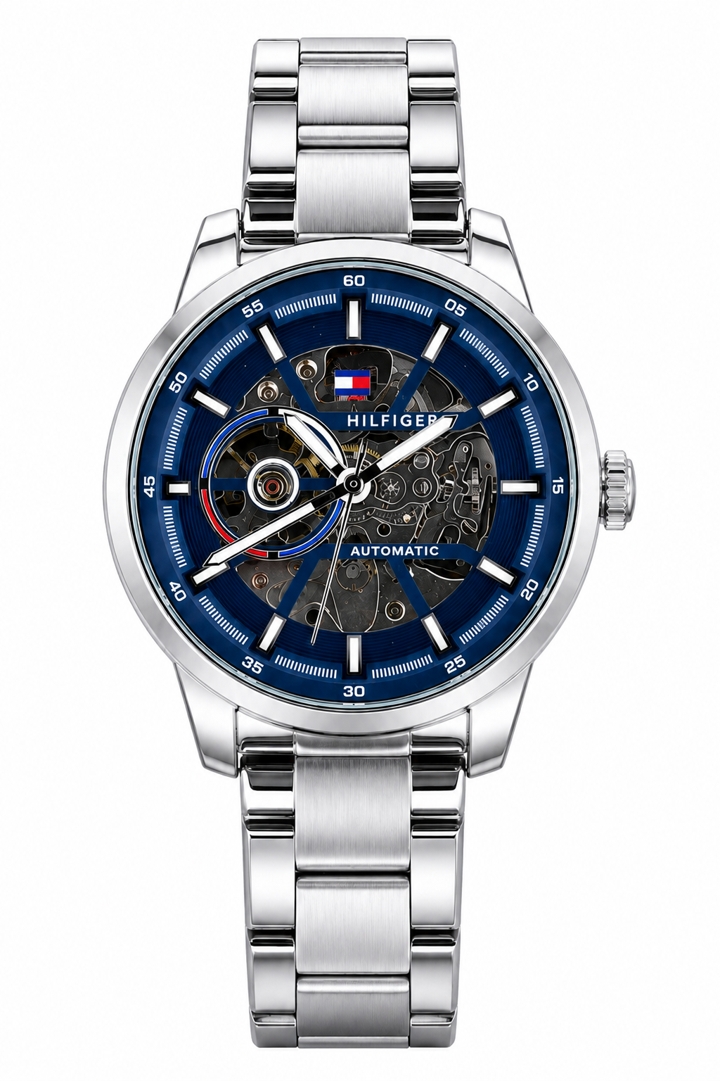 Tommy Hilfiger Automatic Silver Chain With Blue Dial