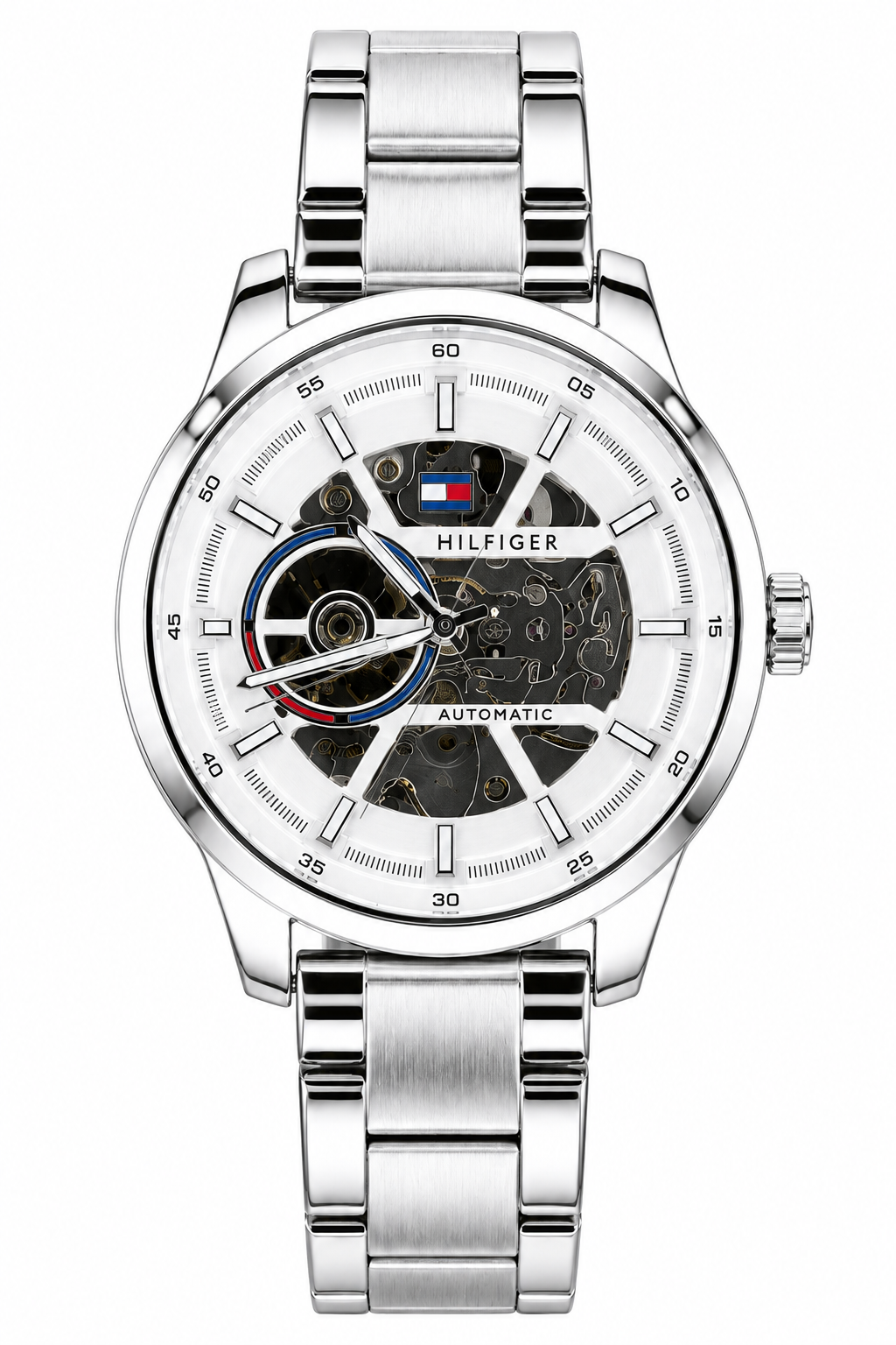 Tommy Hilfiger Automatic Silver Chain With White Dial